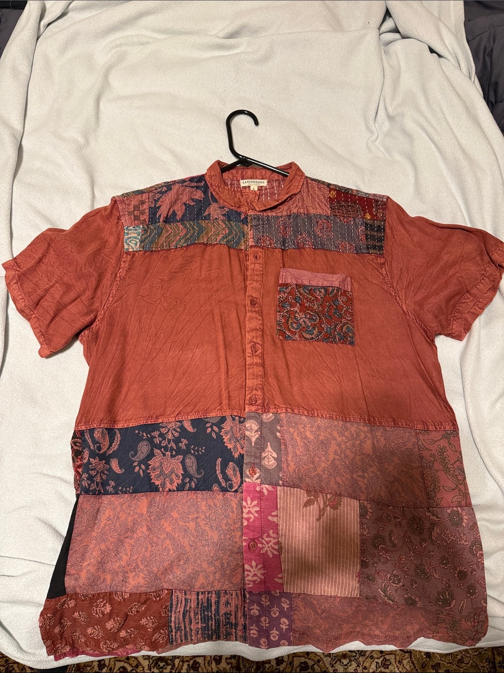 EARTHBOUND Rust Patchwork Short Sleeve Button-Down Shirt